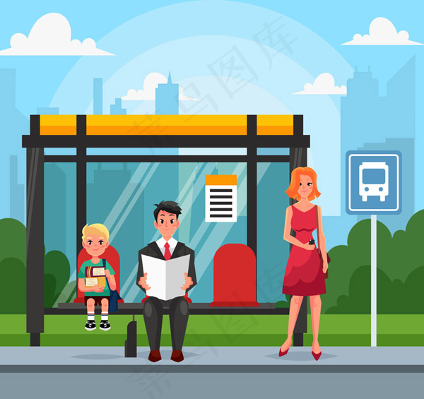 车站等车的人物