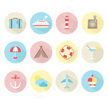 圆形旅行图标矢量,免抠元素