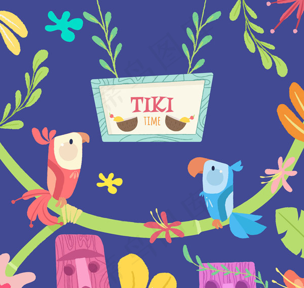 树枝上的鹦鹉矢量