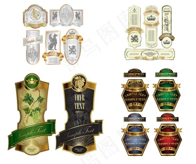 葡萄酒标签矢量,免抠元素