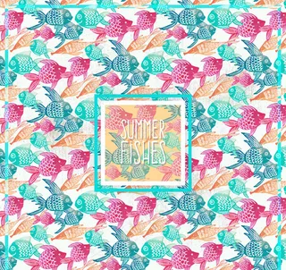 彩绘鱼类无缝背景