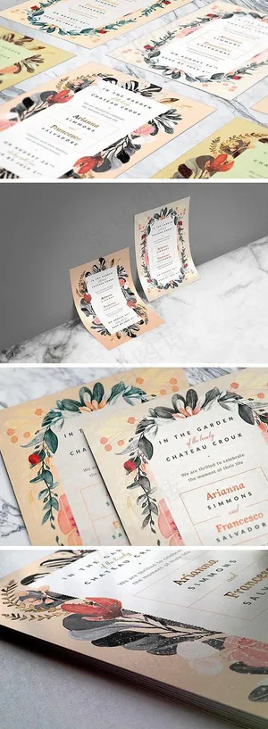 水彩花卉婚礼请柬