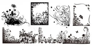 8款植物花纹剪影,免抠元素