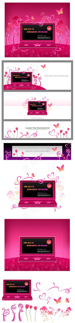 电脑植物花纹背景