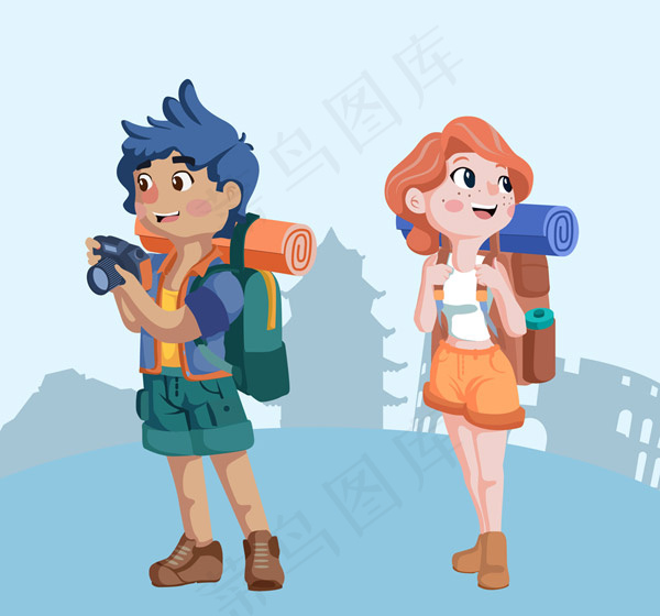 背包旅行的情侣ai矢量模版下载