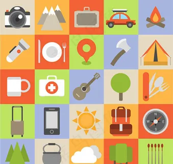 方形野营元素图标,免抠元素