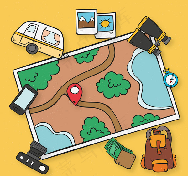 地图上的旅行元素