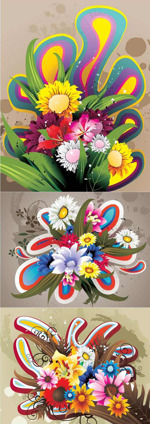 鲜花绿叶花纹eps,ai矢量模版下载