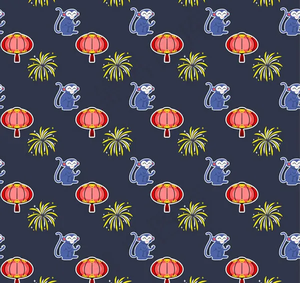 猴子灯笼无缝背景ai矢量模版下载