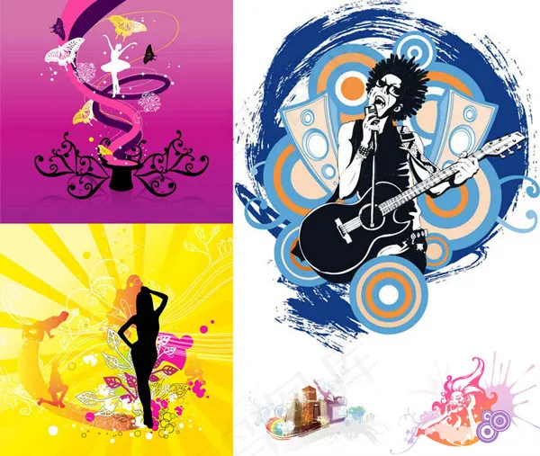 音乐舞蹈人物剪影ai矢量模版下载