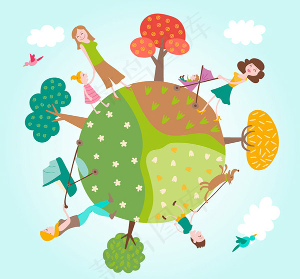 卡通地球上的人物