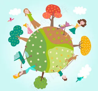 卡通地球上的人物