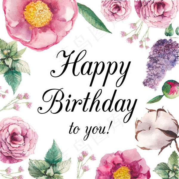 水彩花朵生日贺卡