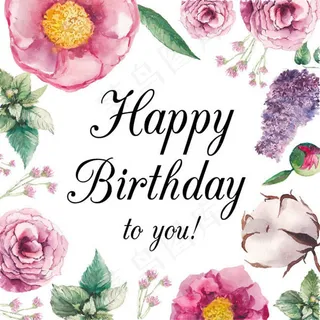 水彩花朵生日贺卡