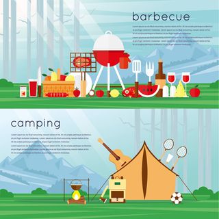 扁平露营烧烤矢量