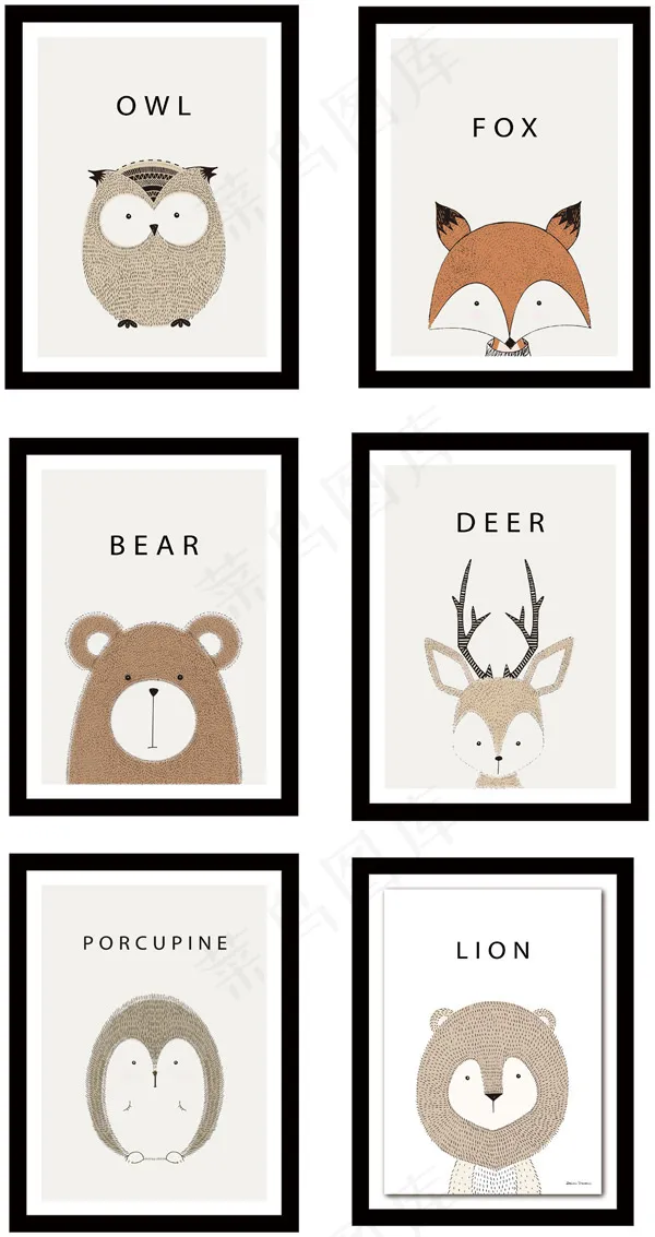 小动物装饰画,免抠元素ai矢量模版下载