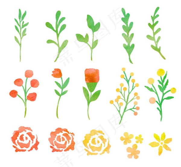 水彩花卉和叶子