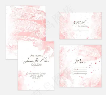 水彩花纹请柬贺卡