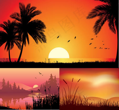 黄昏风光矢量