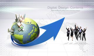 地球箭头与人群