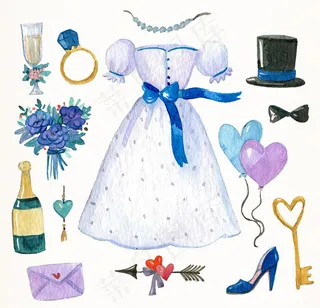 水彩绘婚礼元素