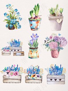 手绘水彩花卉盆