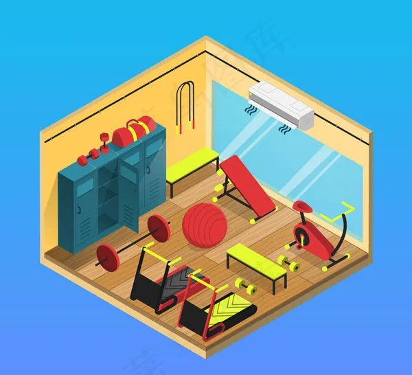立体健身房内部ai矢量模版下载
