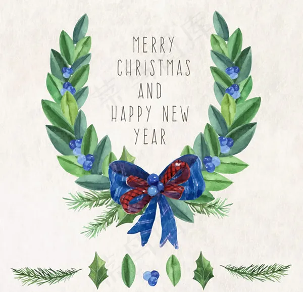 圣诞花环贺卡ai矢量模版下载