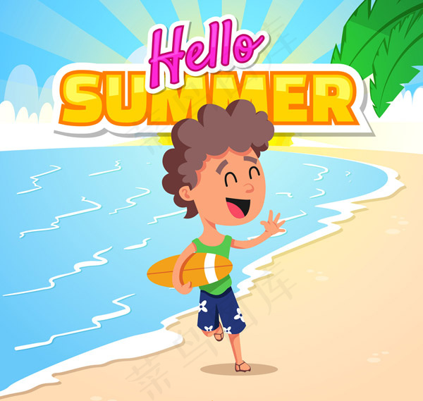 海滩笑脸冲浪男子