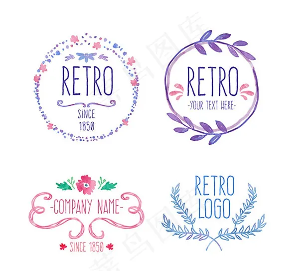 水彩商务徽章矢量ai矢量模版下载