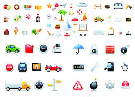 美食旅游生活图标,免抠元素