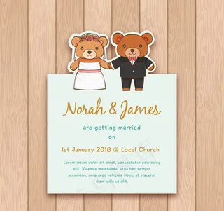 可爱熊婚礼邀请卡