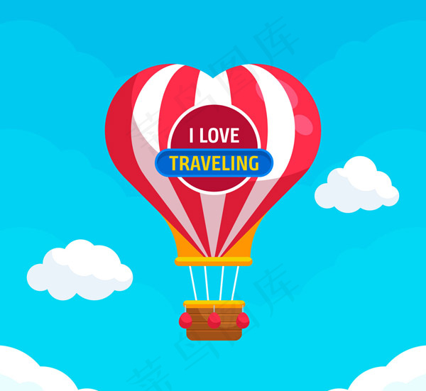 爱心条纹热气球