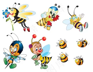 蜜蜂卡通形象,背景元素