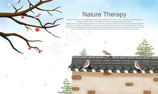 房顶上的小鸟插画