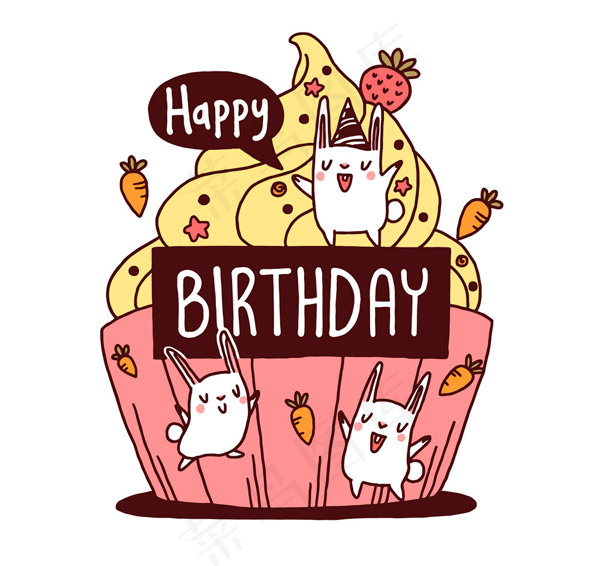 兔子生日贺卡ai矢量模版下载