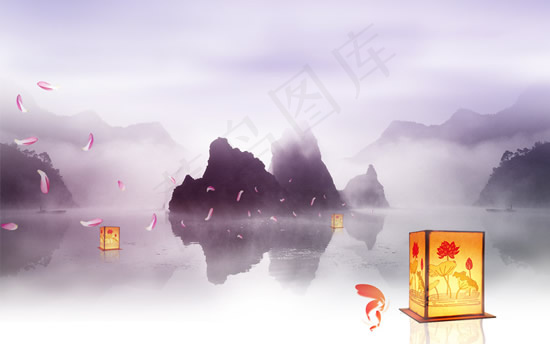意境山水中国风,背景元素
