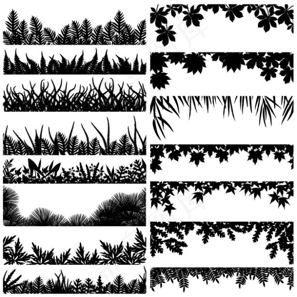 各种树叶剪影eps,ai矢量模版下载