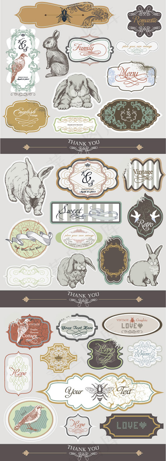 老旧动物标签,免抠元素