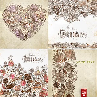 复古线稿花卉背景,背景元素