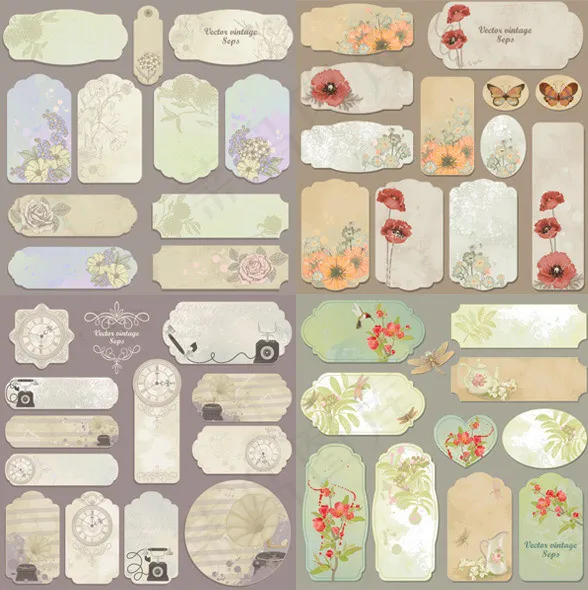 复古花纹标签,免抠元素eps,ai矢量模版下载