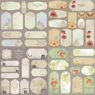 复古花纹标签,免抠元素