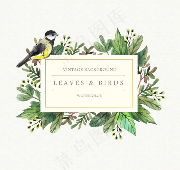 水彩绘花卉与鸟