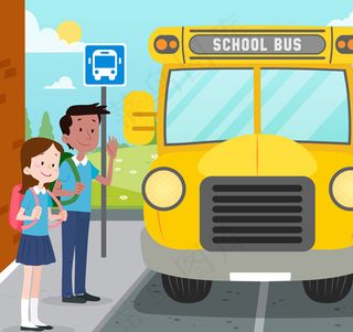 学生和校车矢量