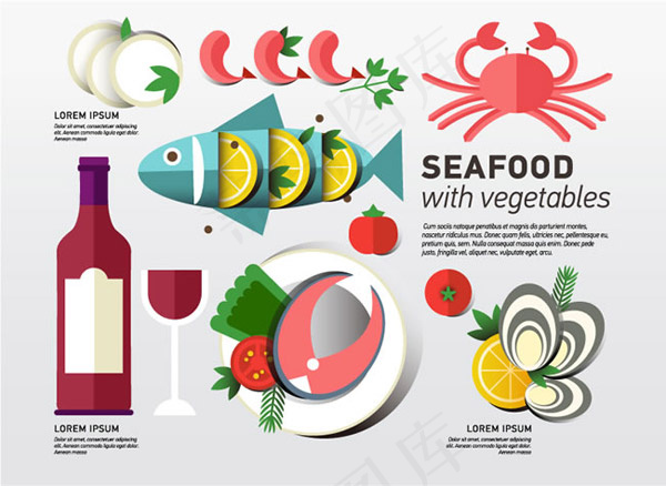 海鲜食品和蔬菜eps,ai矢量模版下载