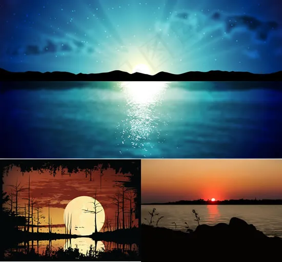 日出日落夕阳eps,ai矢量模版下载