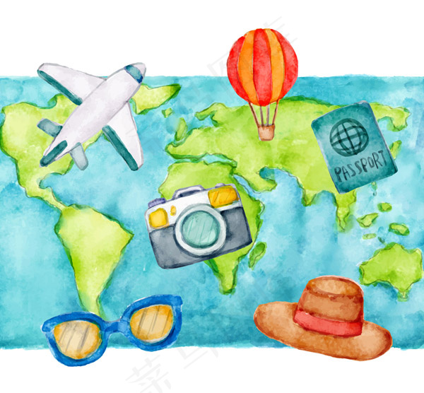 世界地图和旅行元素ai矢量模版下载