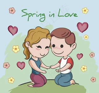 对坐卡通情侣,背景元素