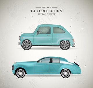 蓝色复古车辆,背景元素
