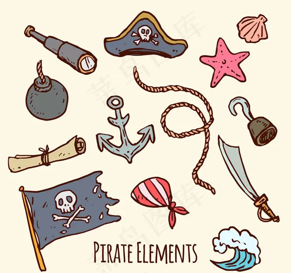 彩绘海盗元素ai矢量模版下载